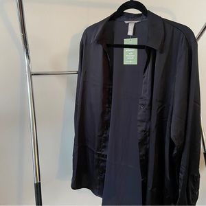 H&m v neck blouse button down - navy blue